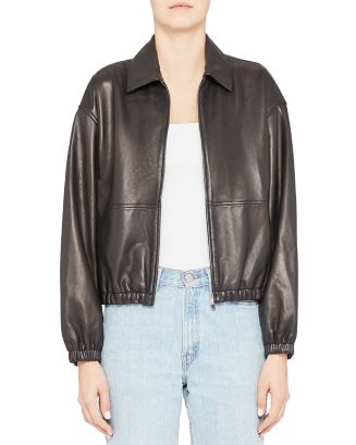 Theory Cropped Leather Bomber Jacket | Bloomingdale's
