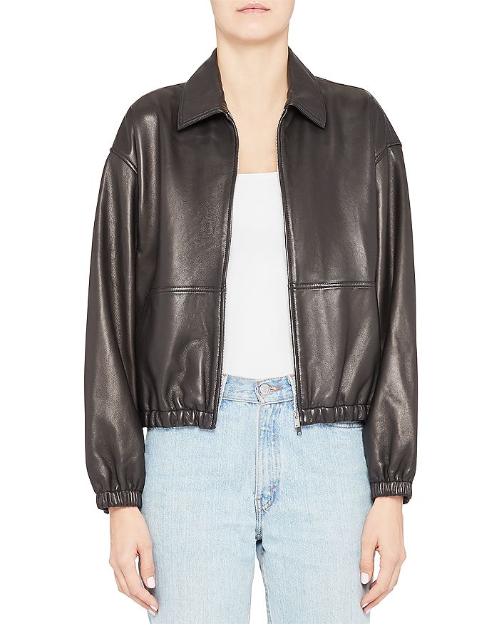 THEORY CROPPED LEATHER BOMBER JACKET,L0200111