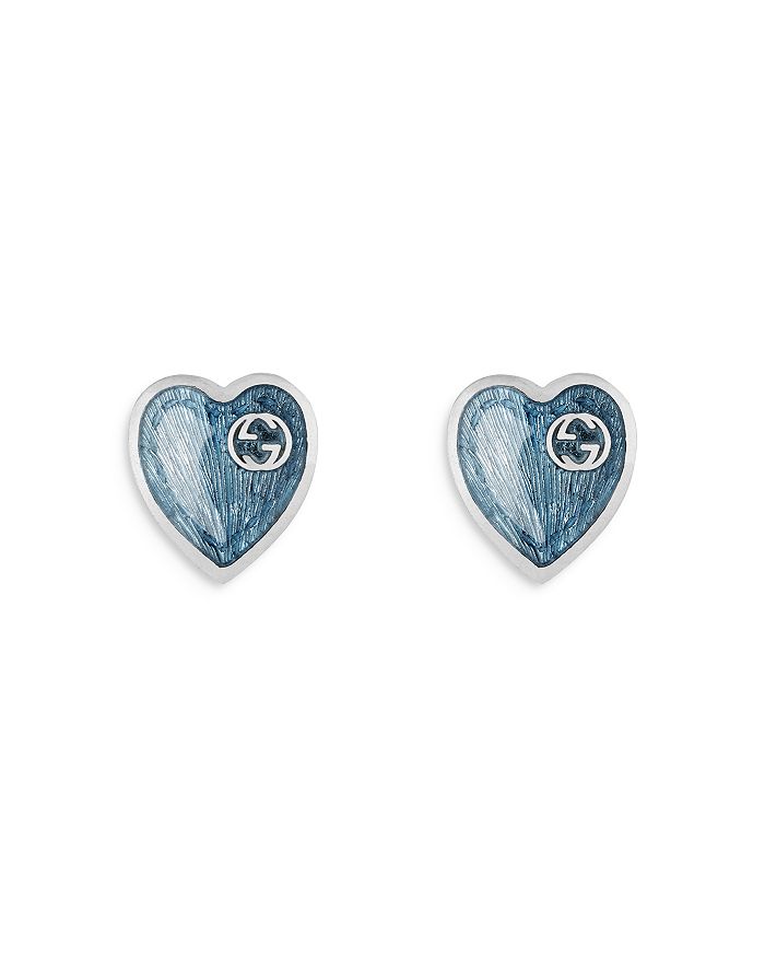 Gucci - Sterling Silver & Enamel Heart Stud Earrings