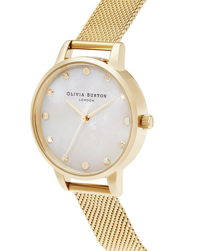 Olivia Burton Screw Detail Mesh Strap Watch, 30mm In White Mother Of Pearl