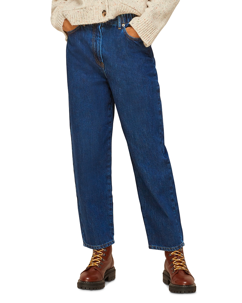 Whistles Elasticized Waist Mid-Rise Barrel-Leg Jeans in Dark Denim