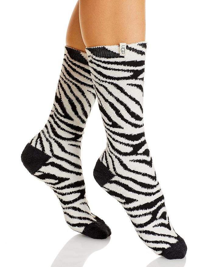 Ugg Leslie Fuzzy Crew Socks In Zebra