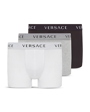 Versace Jersey Cotton Stretch Boxer Briefs, Pack Of 3 In Black/gray/white