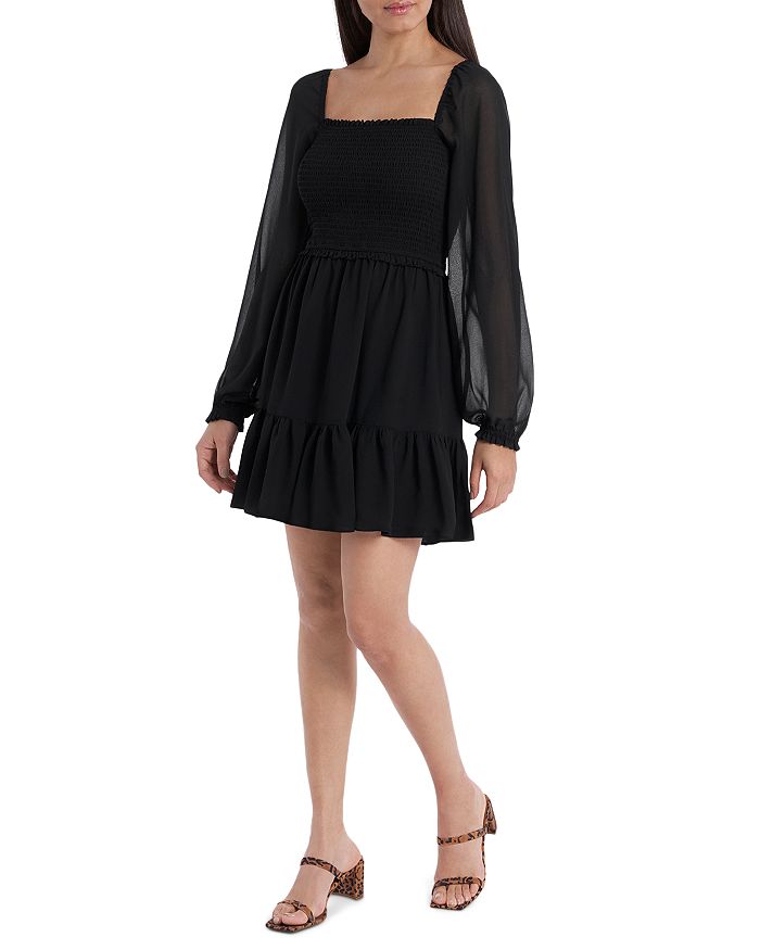 Shop 1.state Smocked Ruffled Dress In Rich Black