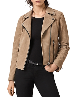 Allsaints Dalby Suede Biker Jacket In Stone