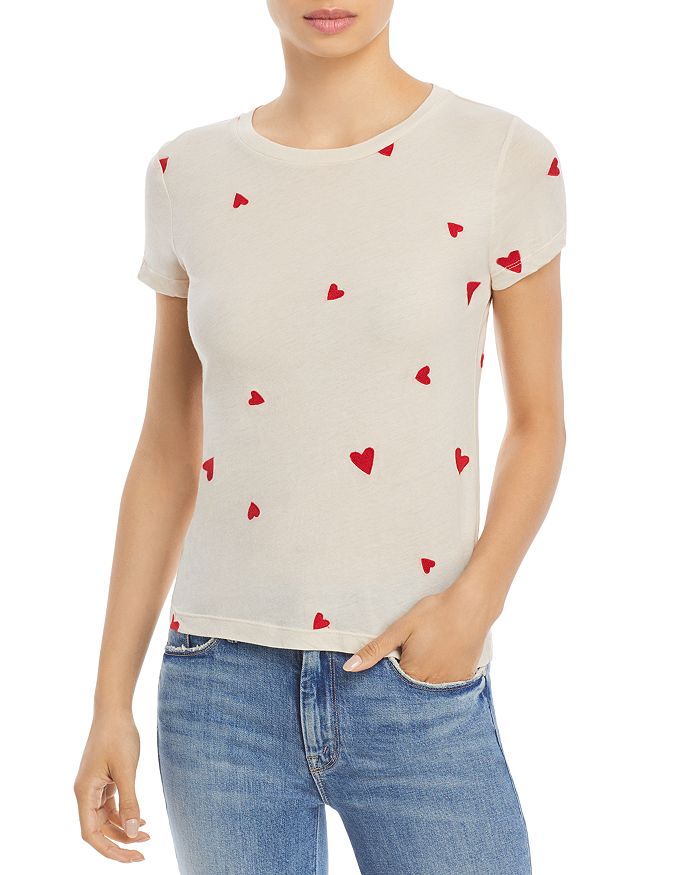 MONROW T-shirts EMBROIDERED HEARTS TEE