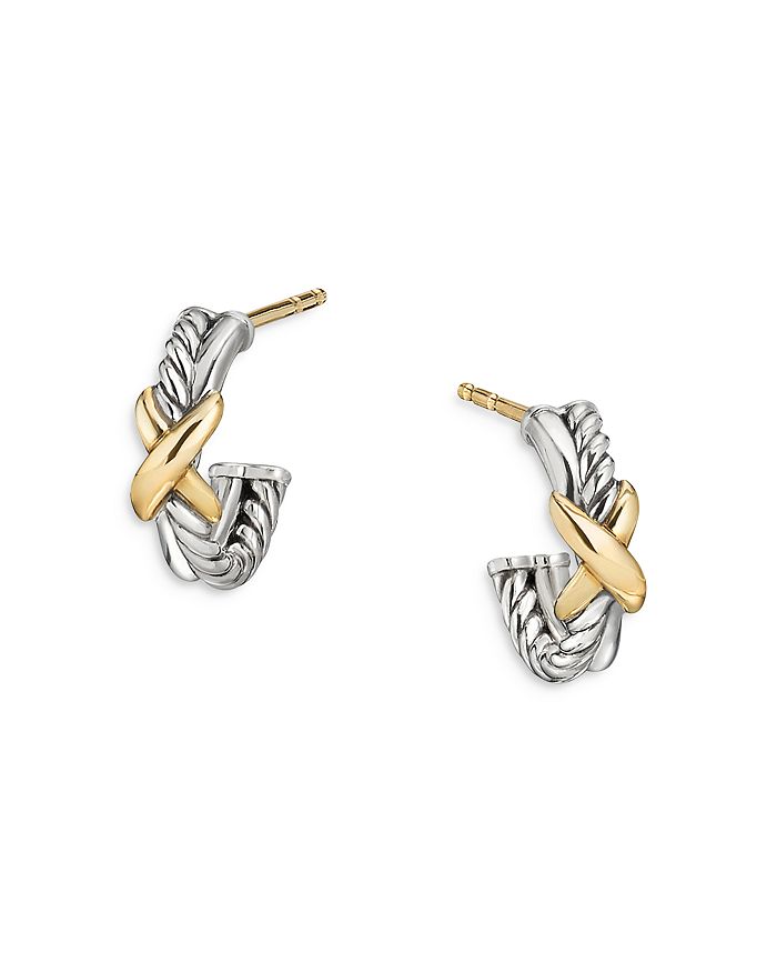 David Yurman - Sterling Silver & 18K Yellow Gold Petite X Mini Hoop Earrings