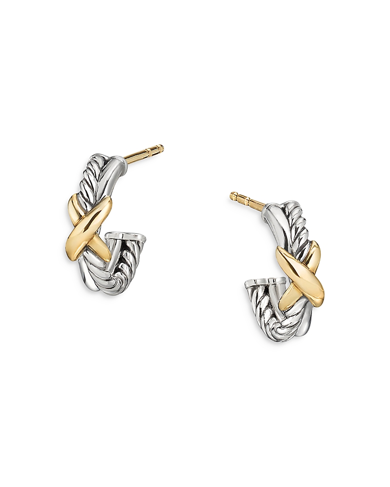David Yurman Sterling Silver & 18K Yellow Gold Petite X Mini Hoop Earrings