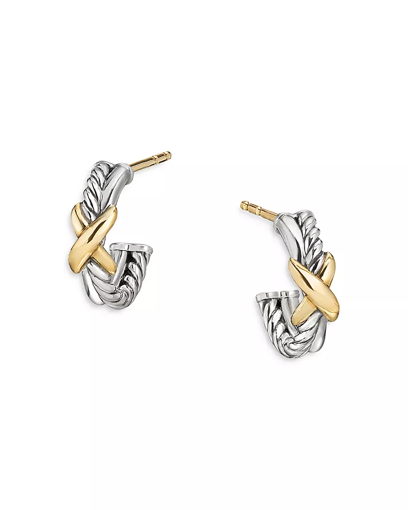David Yurman Sterling Silver & 18K Yellow Gold Petite X Mini Hoop Earrings