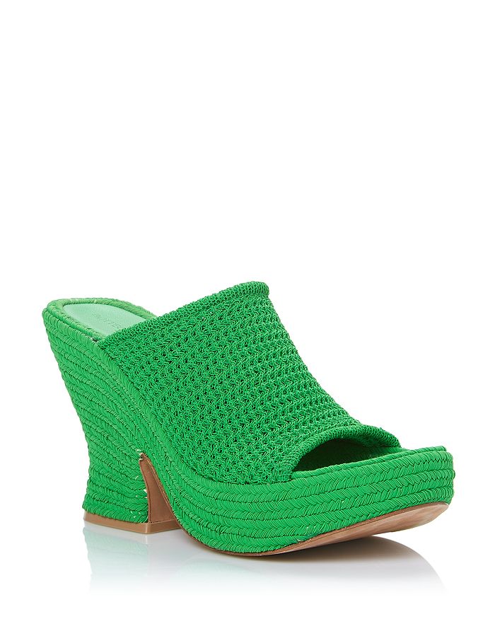 Bottega Veneta Wedge Knit Slide Wedge Platform Sandals In Grass