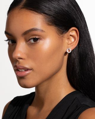 Sterling Silver Caviar Spark Diamond Circle Stud Earrings