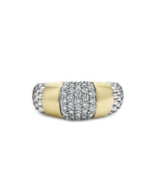 Sterling Silver & 18K Gold High Bar Diamond Ring 