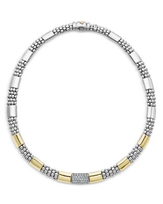 Sterling Silver & 18K Gold High Bar Diamond Necklace, 18" - Exclusive