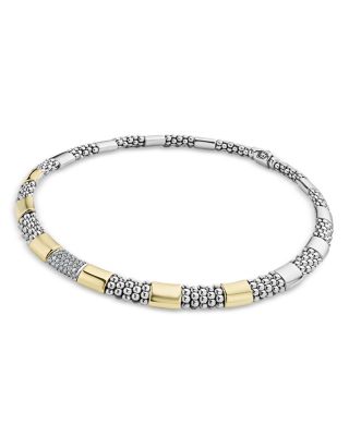 Sterling Silver & 18K Gold High Bar Diamond Necklace, 16"
