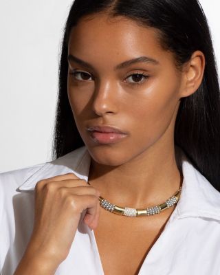 Sterling Silver & 18K Gold High Bar Diamond Necklace, 18" - Exclusive