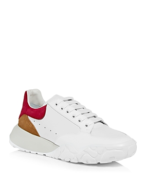 Alexander Mcqueen Mcq  Men's Court Trainer Leather Sneakers In White/ Red/ Yellow