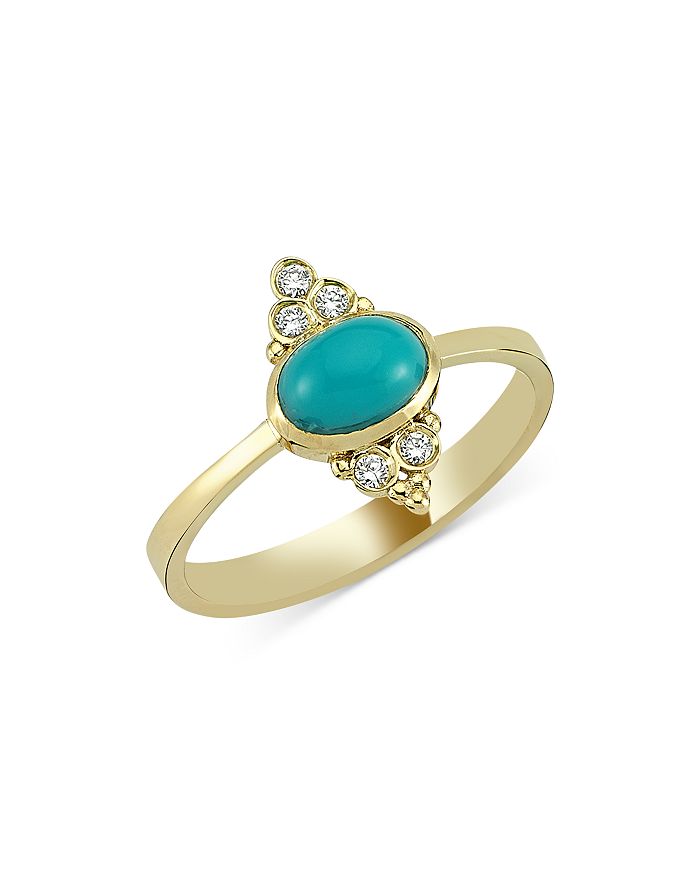 Own Your Story 14k Yellow Gold Boho Turquoise & Diamond Mystical Mantra Ring