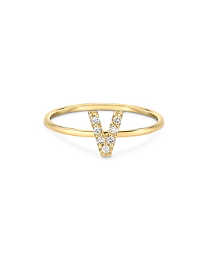Shop Zoe Lev 14k Yellow Gold Initial Diamond Ring In V/gold