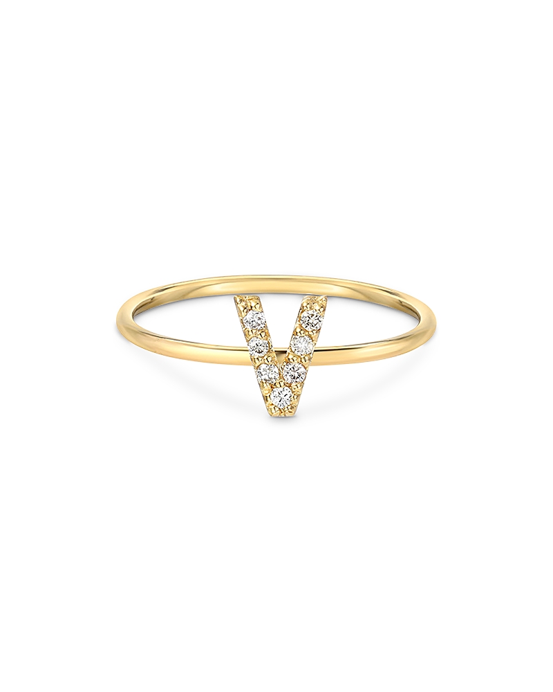 Zoe Lev 14k Yellow Gold Initial Diamond Ring In V/gold