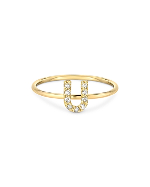 Zoe Lev Diamond Initial 14k Yellow Gold Ring In U/gold