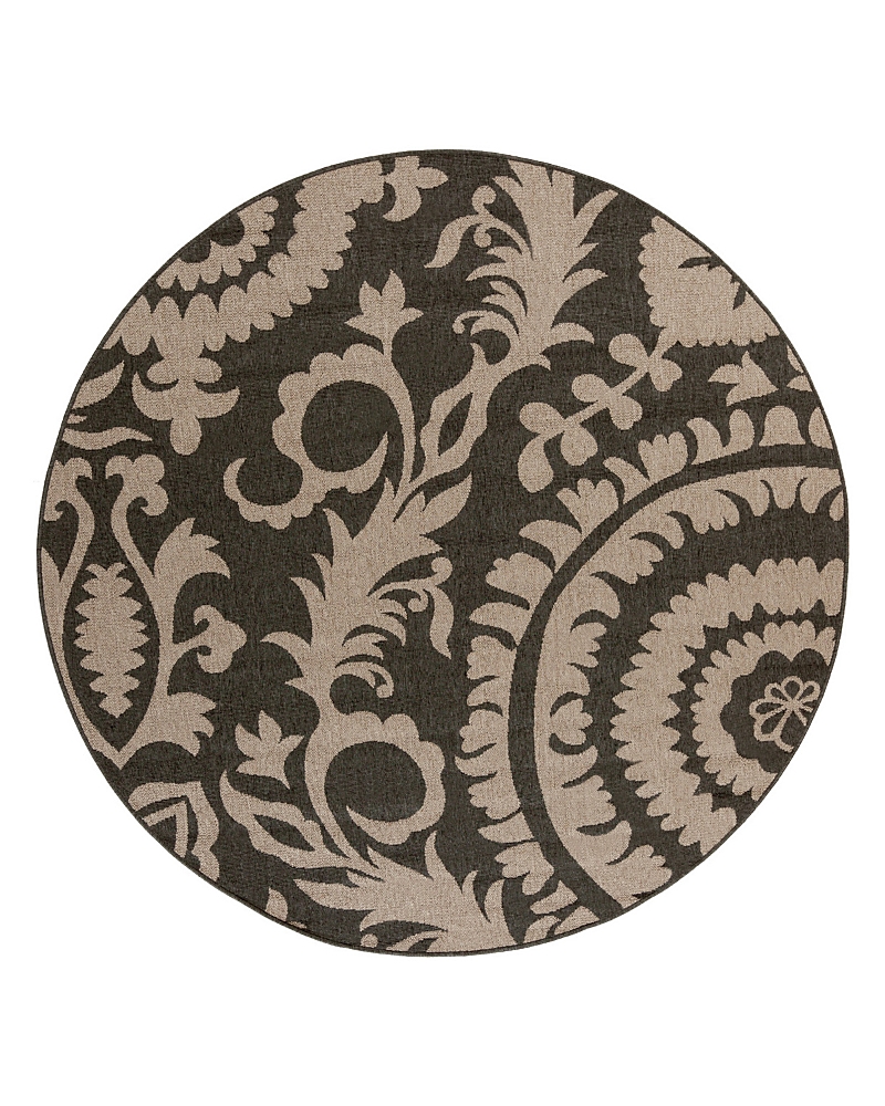 Surya Alfresco Alf D Round Area Rug, 5'3 X 5'3 In Black/camel