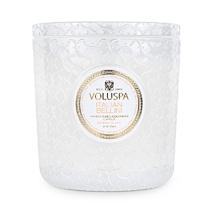 Voluspa Italian Bellini Triple Wick Luxe Embossed Glass Candle 30 Oz. In White