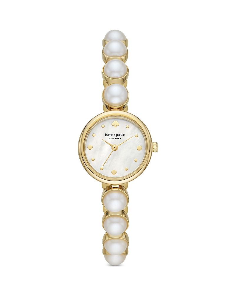 Kate Spade Monroe Gold-tone Stainless Steel & Faux Pearl Bracelet Watch 24mm In White/gold