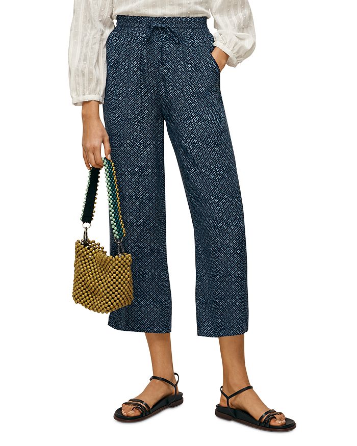 Whistles Lattice Print Ankle Trousers In Blue Multi