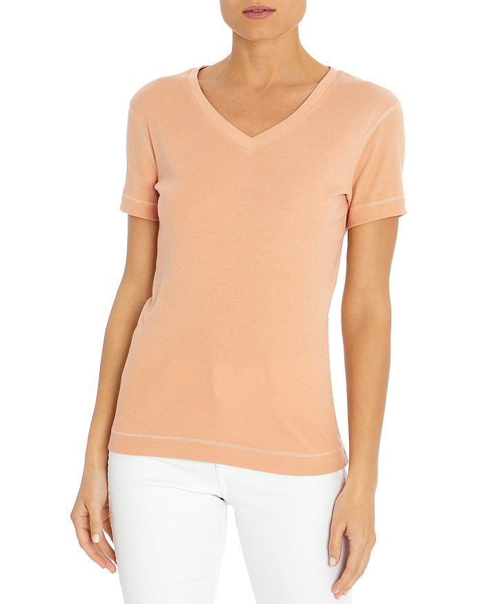 Three Dots Cotton V-neck Tee In Dusty Coral