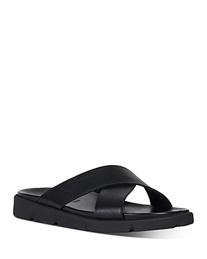 Shop Geox Men's Xand Leather Slide Sandals In Black Oxford