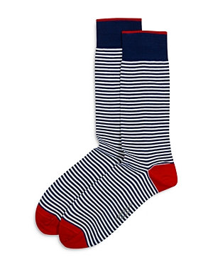 Marcoliani Palio Stripe Crew Socks In White/navy