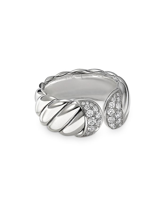 DAVID YURMAN STERLING SILVER SCULPTED CABLE RING WITH PAVE DIAMONDS,R16793DSSADI7