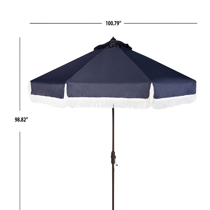 Shop Safavieh Fabia Fringe 9 Ft Crank Umbrella In Navy/white