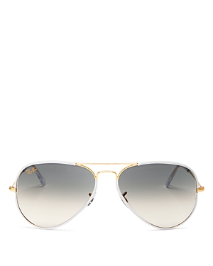 Ray Ban Ray-ban Unisex Classic Brow Bar Aviator Sunglasses, 58mm In Grey On Legend Gold /clear Gradient Gray