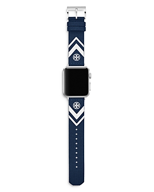 Tory Burch Tb Apple Strap Chevron-print Grosgrain Apple Watch Band In Blue