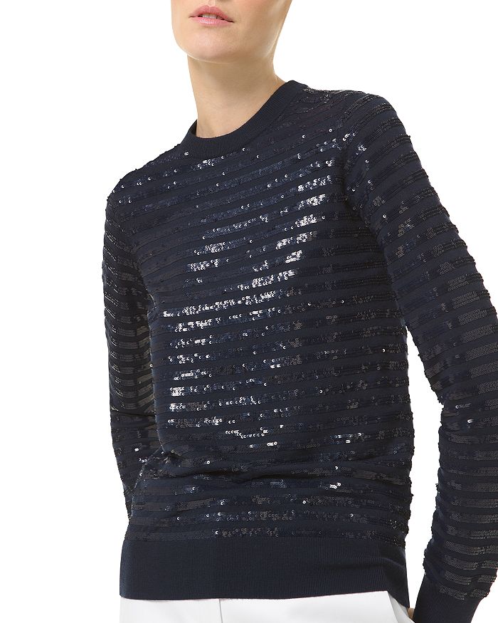 Michael Kors Collection MICHAEL Embellished Striped Crewneck