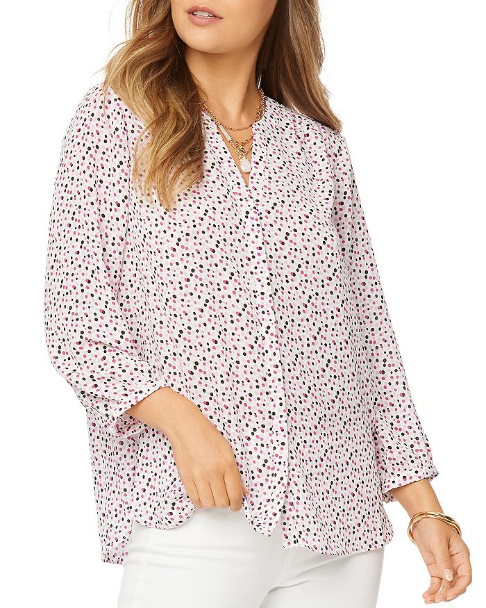 Nydj Three Quarter Sleeve Printed Pintucked Back Blouse In Charlie Dots