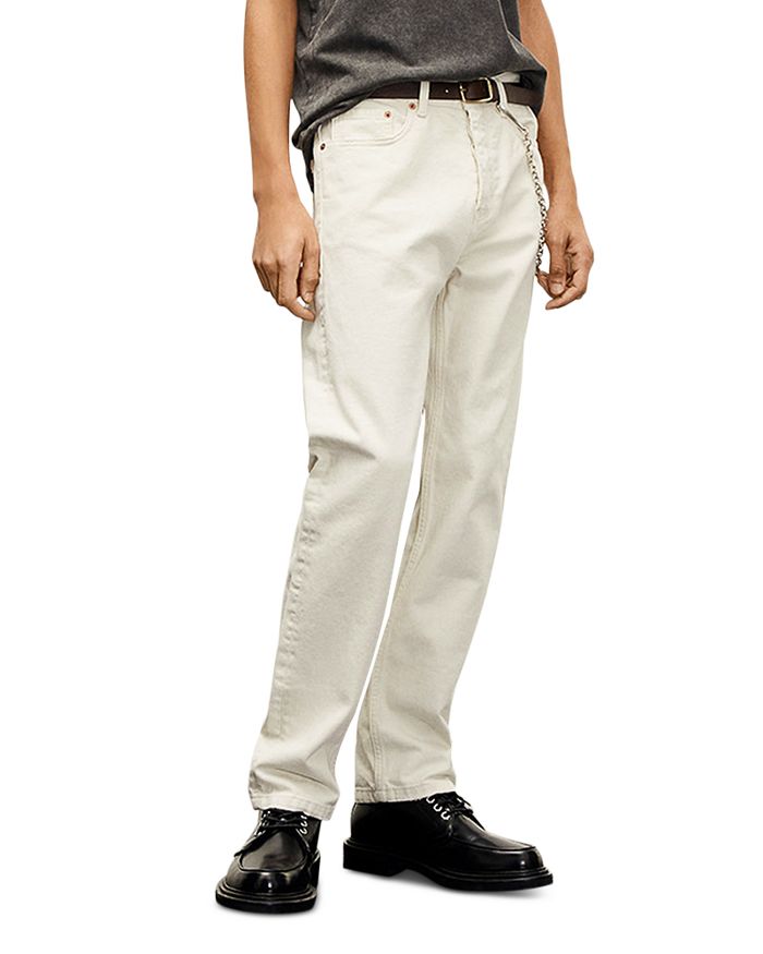 The Kooples Off-white Raw Straight Fit Jeans In Natural With Integrated Belt