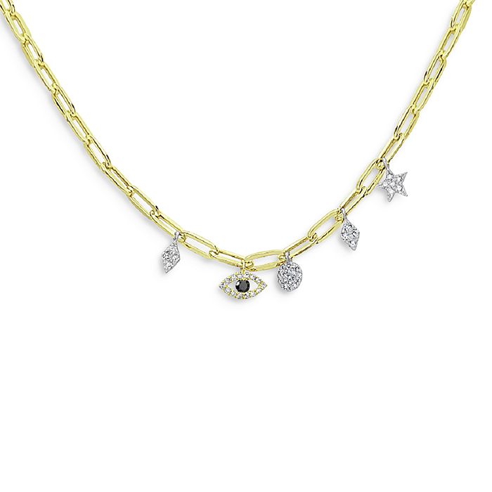 MEIRA T 14K YELLOW & WHITE GOLD BLUE SAPPHIRE EVIL EYE CHARM NECKLACE, 18,N13463TY