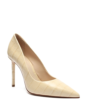 Schutz Women's Lou Pointed High Heel Pumps In Eggshell Croc Leather