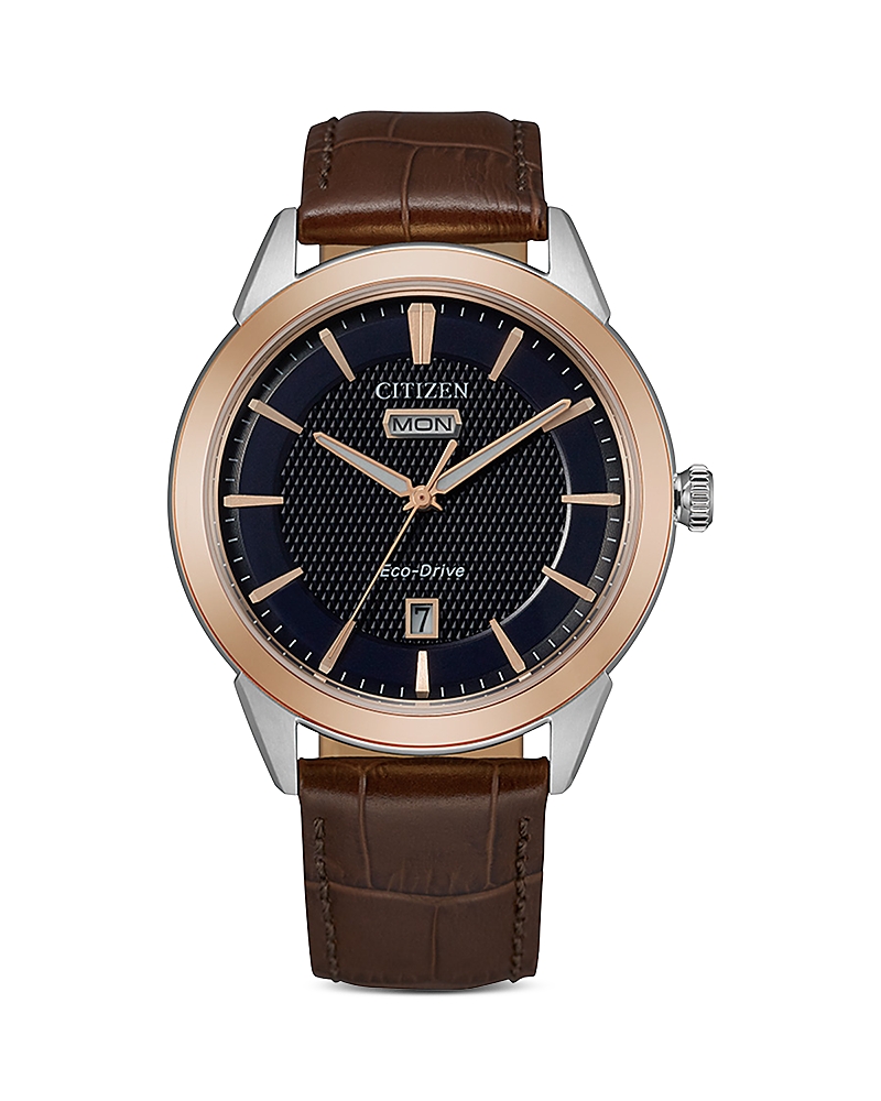 Citizen Mens Brown Leather Strap Watch Aw0096-06l In Navy