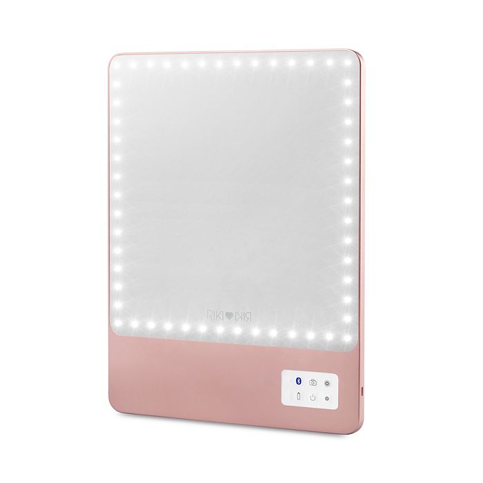 Shop Riki Loves Riki Skinny Led Travel Magnifying Mirror With Bluetooth, 5x Magnification In Rose Gold