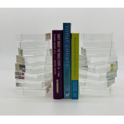 Crystal Glass Twisted Book End, Pair