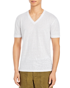 John Varvatos Linen Slim Fit V-neck T-shirt In White