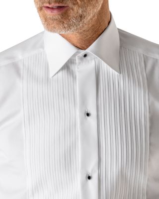 Slim Fit Long Sleeve Pleated Bib Cotton Tuxedo Shirt