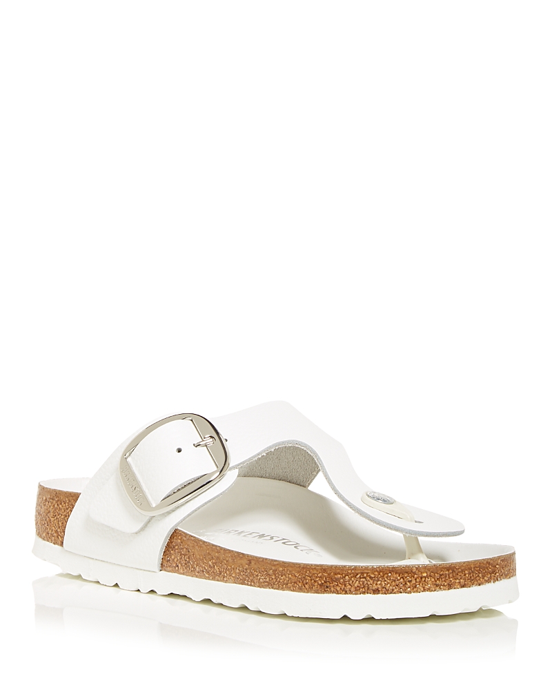 Birkenstock Gizeh Birko-flor Thong Slides In White Leather/silver