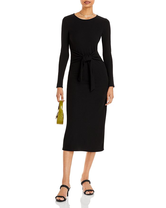 AQUA Waist Tie Long Sleeve Midi Dress - 100% Exclusive | Bloomingdale's
