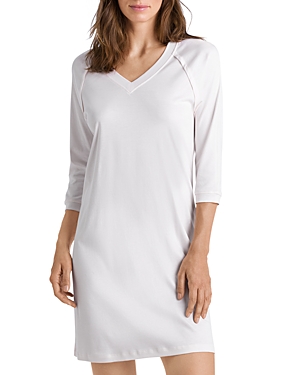 Shop Hanro Pure Essence Raglan Three-quarter Sleeve Cotton Short Gown In Rosewater