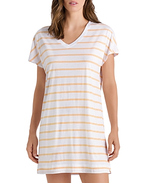 Hanro Laura Big Shirt Modal Lounge Top In Sunny Stripe