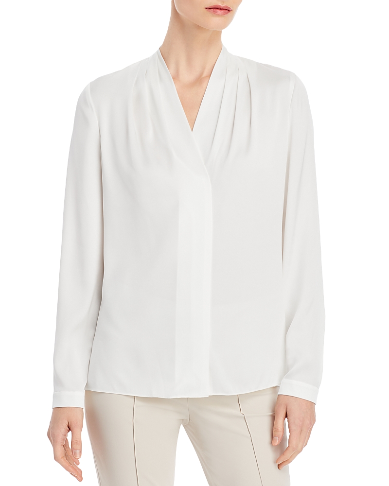 Kobi Halperin Nellie Pleated V-neck Long-sleeve Blouse In Ivory
